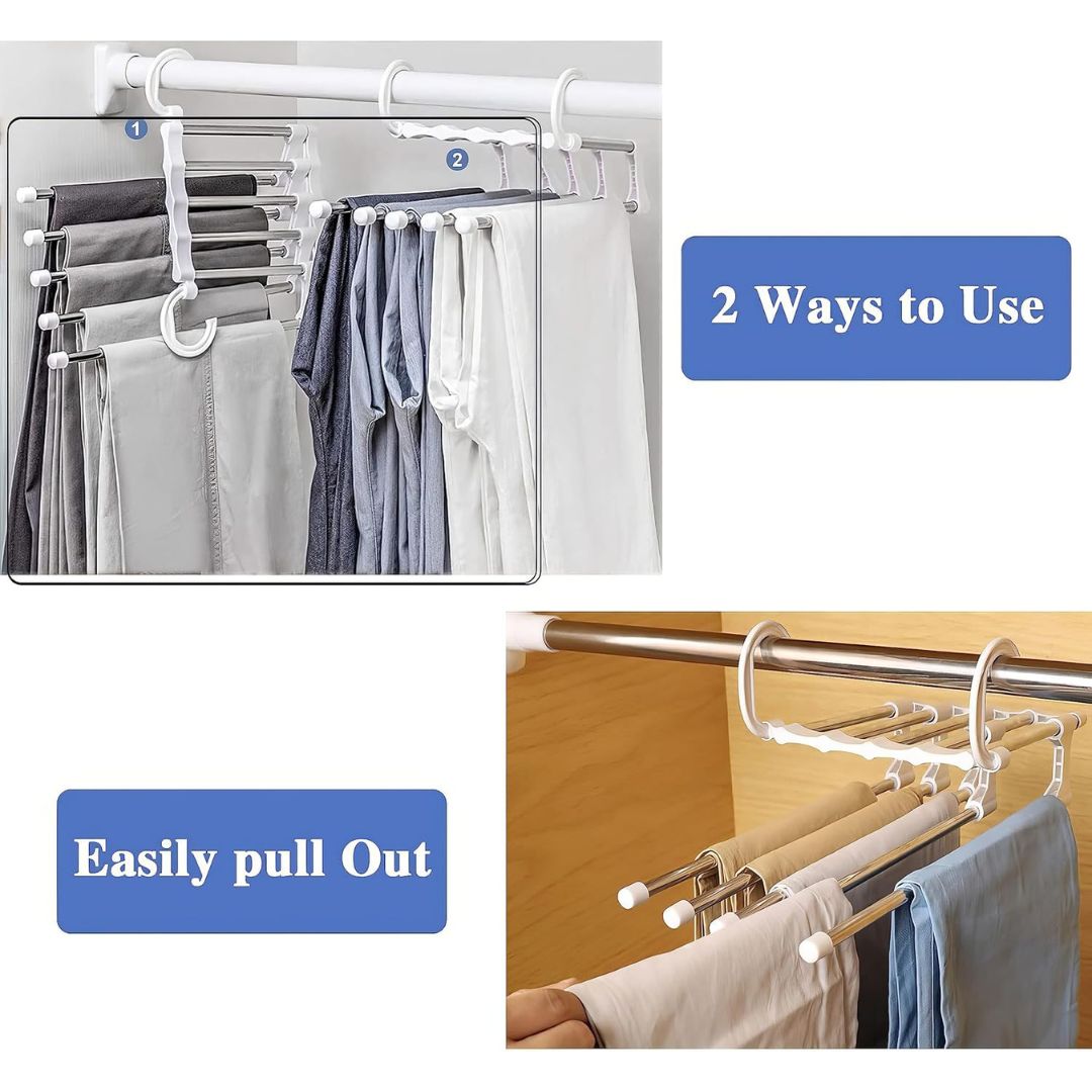 5 in 1 Foldable Multi-Purpose Steel Hanger For Wardrobe Clothes Organizer