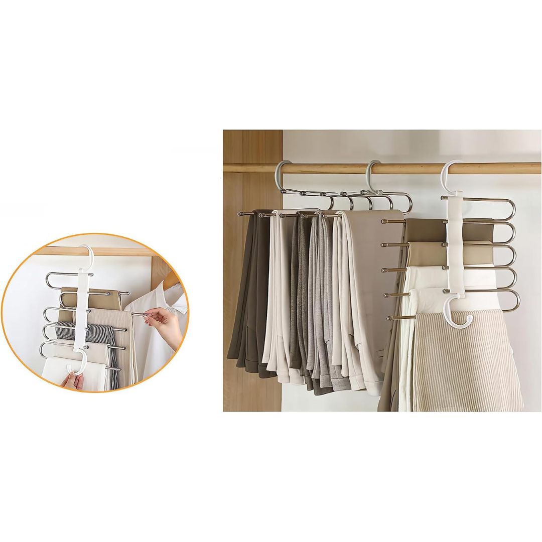 5 in 1 Foldable Multi-Purpose Steel Hanger For Wardrobe Clothes Organizer