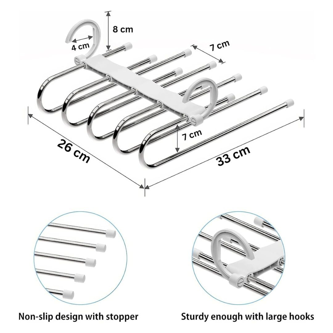 5 in 1 Foldable Multi-Purpose Steel Hanger For Wardrobe Clothes Organizer