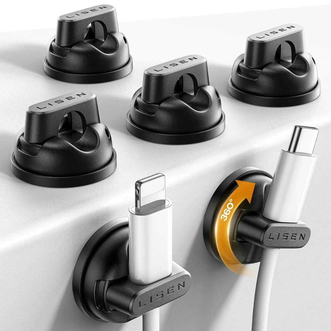 Lisen 6-Pack 360°Rotating Magnetic Cord Holder No-Residue Strong Adhesive Cable Organizer