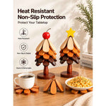 Wooden Trivets Set of 5 With Stand For Hot Dishes