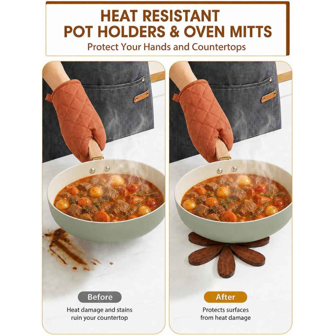 Wooden Trivets Set of 5 With Stand For Hot Dishes