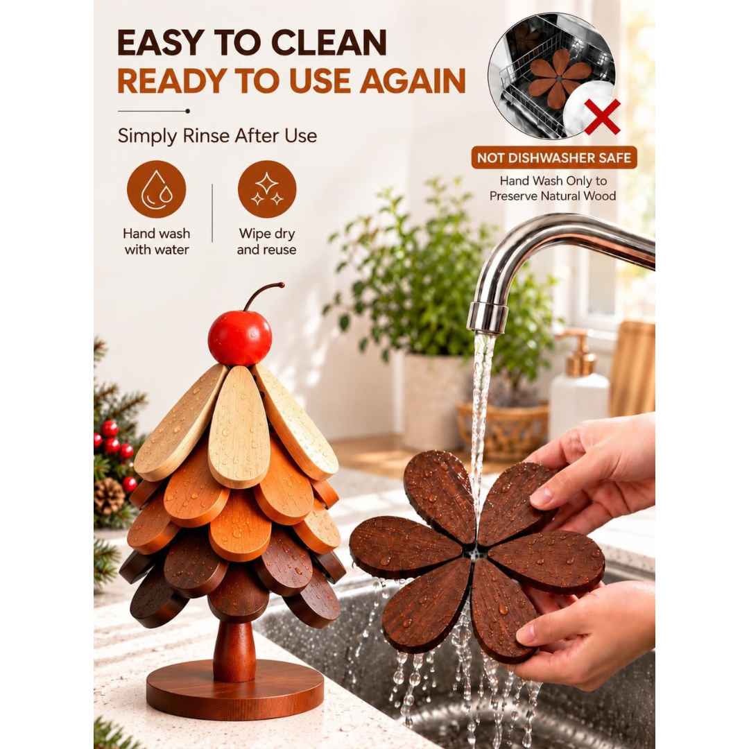 Wooden Trivets Set of 5 With Stand For Hot Dishes