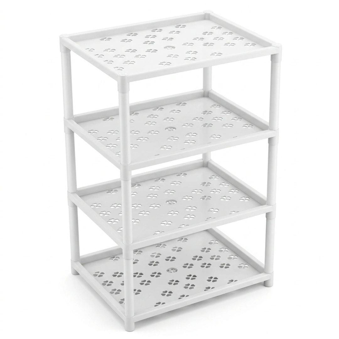 4 Tier Multipurpose Hard Plastic White Storage Rack