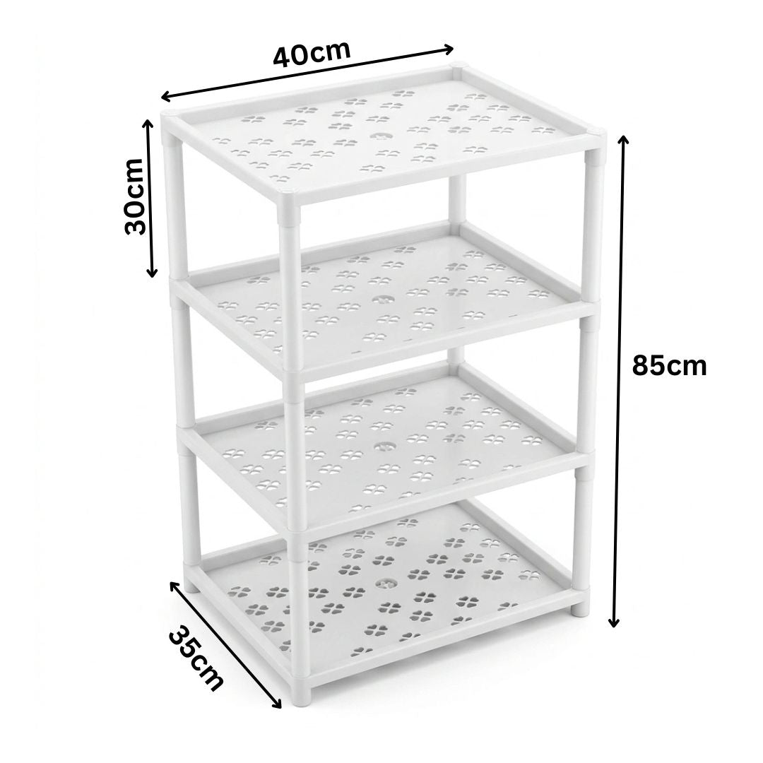 4 Tier Multipurpose Hard Plastic White Storage Rack