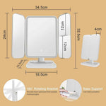 LED Vanity Makeup Mirror 3 Folds With Magnification Touch Screen Control & 180 Degree Adjustable