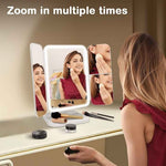 LED Vanity Makeup Mirror 3 Folds With Magnification Touch Screen Control & 180 Degree Adjustable
