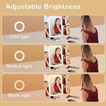 LED Vanity Makeup Mirror 3 Folds With Magnification Touch Screen Control & 180 Degree Adjustable
