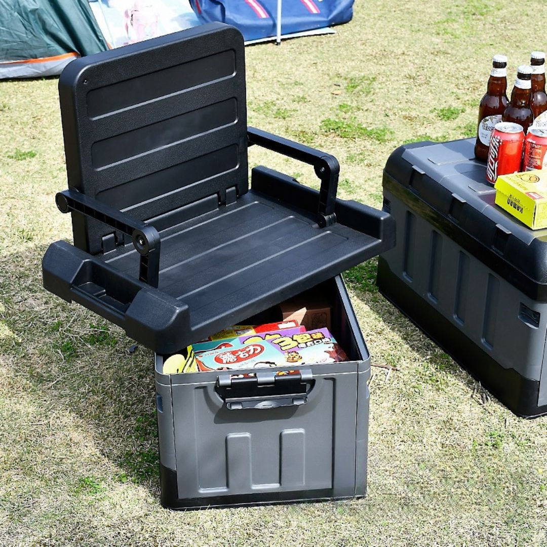 Foldable Outdoors Storage Box With Seat Back For Chair