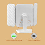 LED Vanity Makeup Mirror 3 Folds With Magnification Touch Screen Control & 180 Degree Adjustable