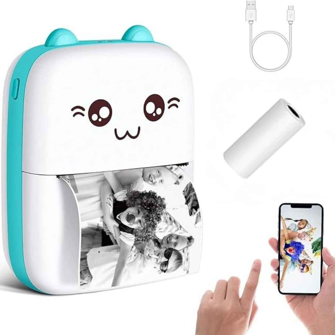 Mini Smart Inkless Thermal Printer Portable Bluetooth Wireless With 1 Roll Paper