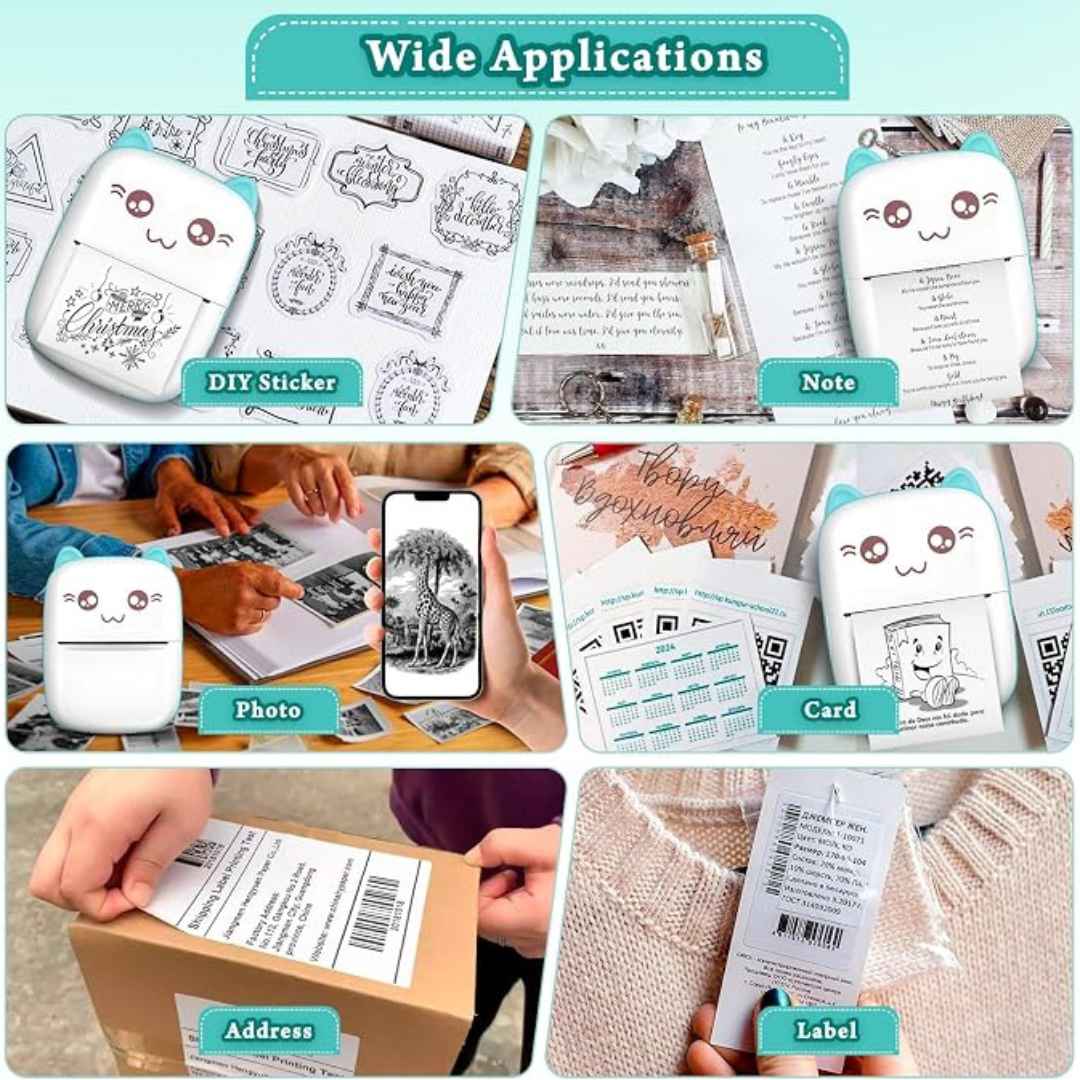 Mini Smart Inkless Thermal Printer Portable Bluetooth Wireless With 1 Roll Paper