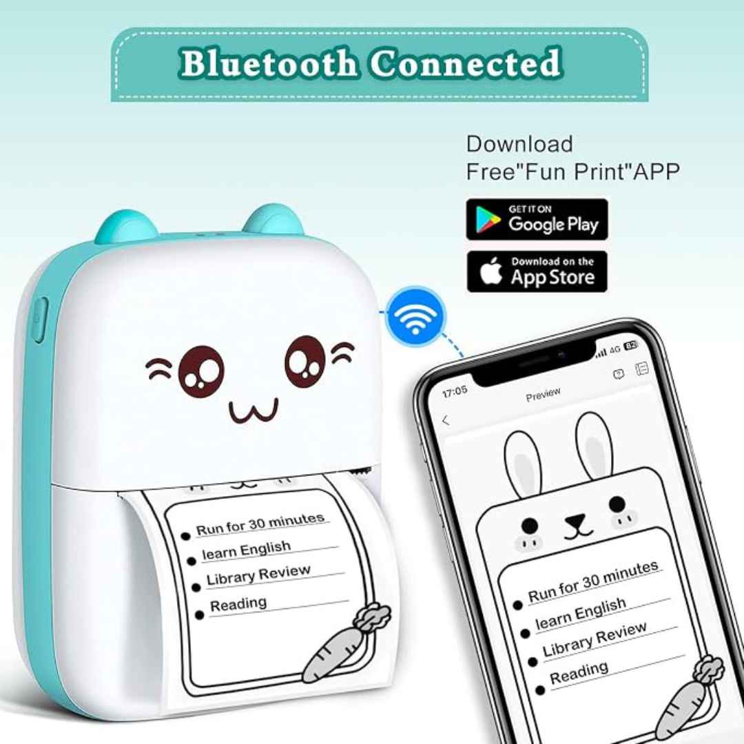 Mini Smart Inkless Thermal Printer Portable Bluetooth Wireless With 1 Roll Paper