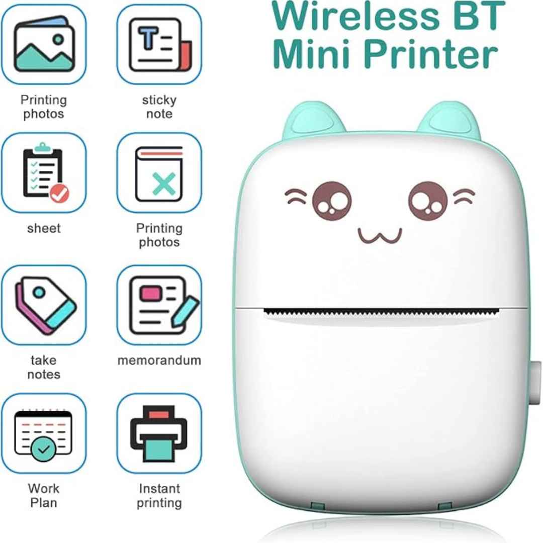 Mini Smart Inkless Thermal Printer Portable Bluetooth Wireless With 1 Roll Paper