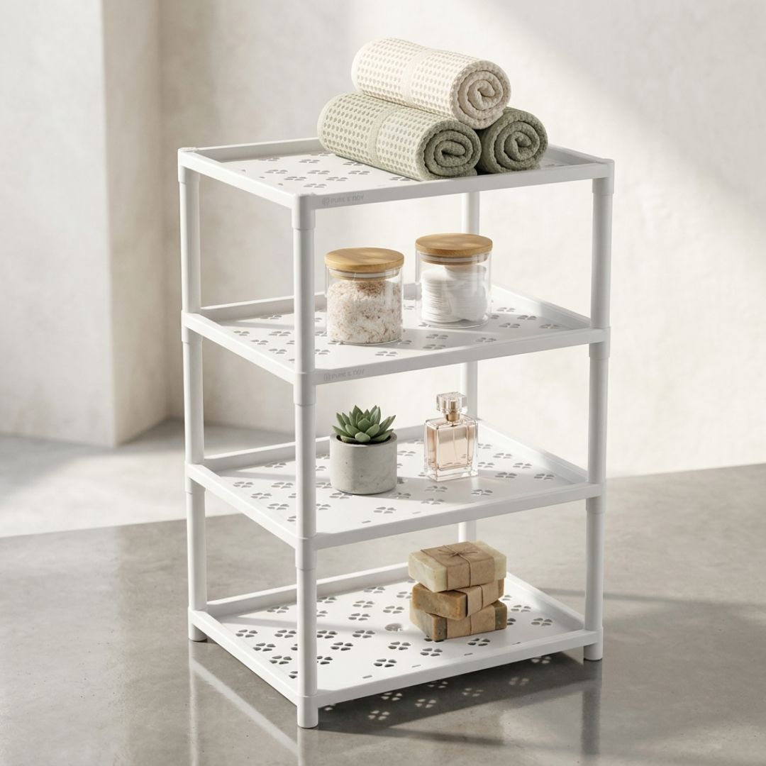 4 Tier Multipurpose Hard Plastic White Storage Rack