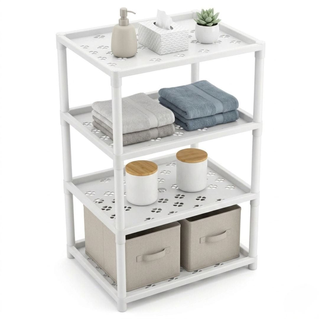 4 Tier Multipurpose Hard Plastic White Storage Rack