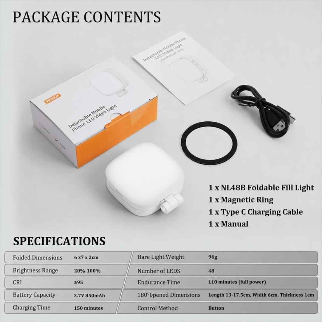 Magnetic Fill Light Foldable MagSafe LED With Mirror 360° Rotating