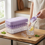 Ice Cube Maker Press Release Tray 32 Cavities With Scoop & Lid