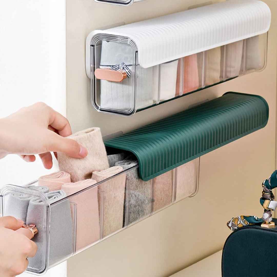 2-Pack Clear Wall Mounted Organizer 6 Cell Drawer