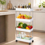 Multipurpose White Storage Organizer Slim Rack Shelf With Wheels