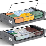 2-Pack 48L Under Bed Storage Fabric Containers With Metal Frame Transparent Lid & Wheels