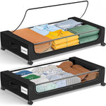 2-Pack 48L Under Bed Storage Fabric Containers With Metal Frame Transparent Lid & Wheels