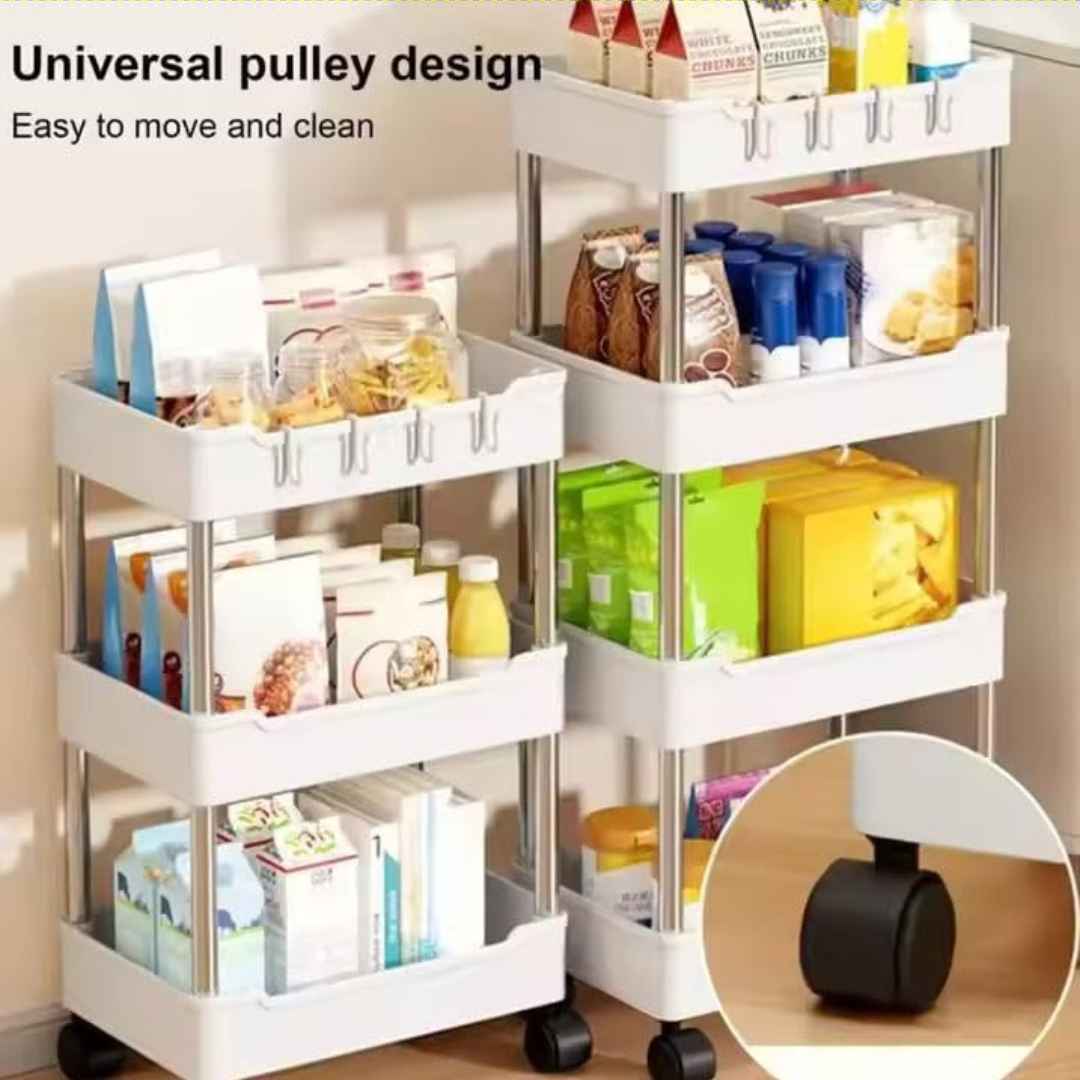 Multipurpose White Storage Organizer Slim Rack Shelf With Wheels