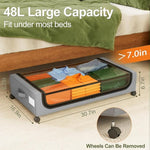 2-Pack 48L Under Bed Storage Fabric Containers With Metal Frame Transparent Lid & Wheels