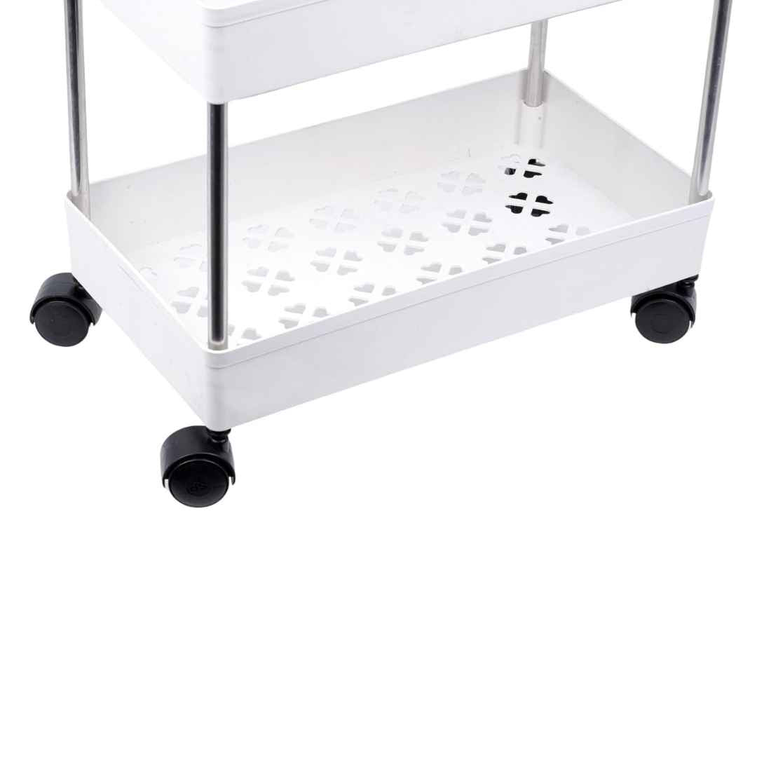 Multipurpose White Storage Organizer Slim Rack Shelf With Wheels