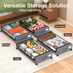 2-Pack 48L Under Bed Storage Fabric Containers With Metal Frame Transparent Lid & Wheels