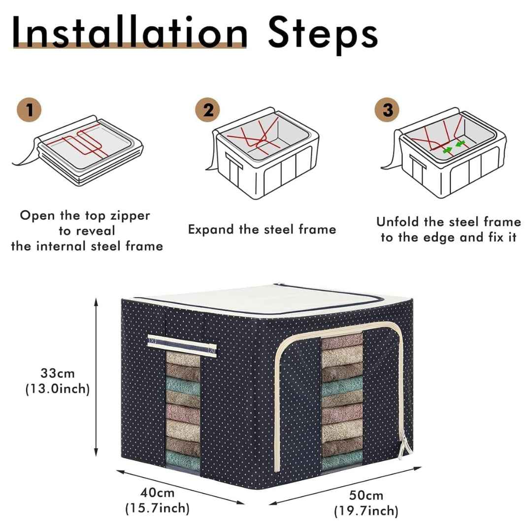 66 Liter Foldable Fabric Storage Bag With Steel Frames