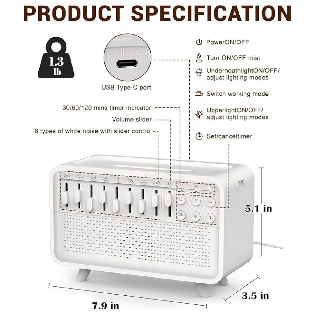 4-in-1 White Noise Humidifier With 8 Natural Sounds