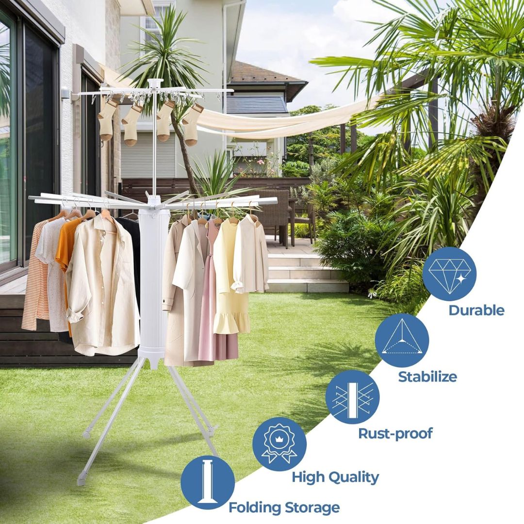 4-Legged Foldable Octopus Drying Rack With Wheels & Aluminum Rods - 360° Rotatable Design