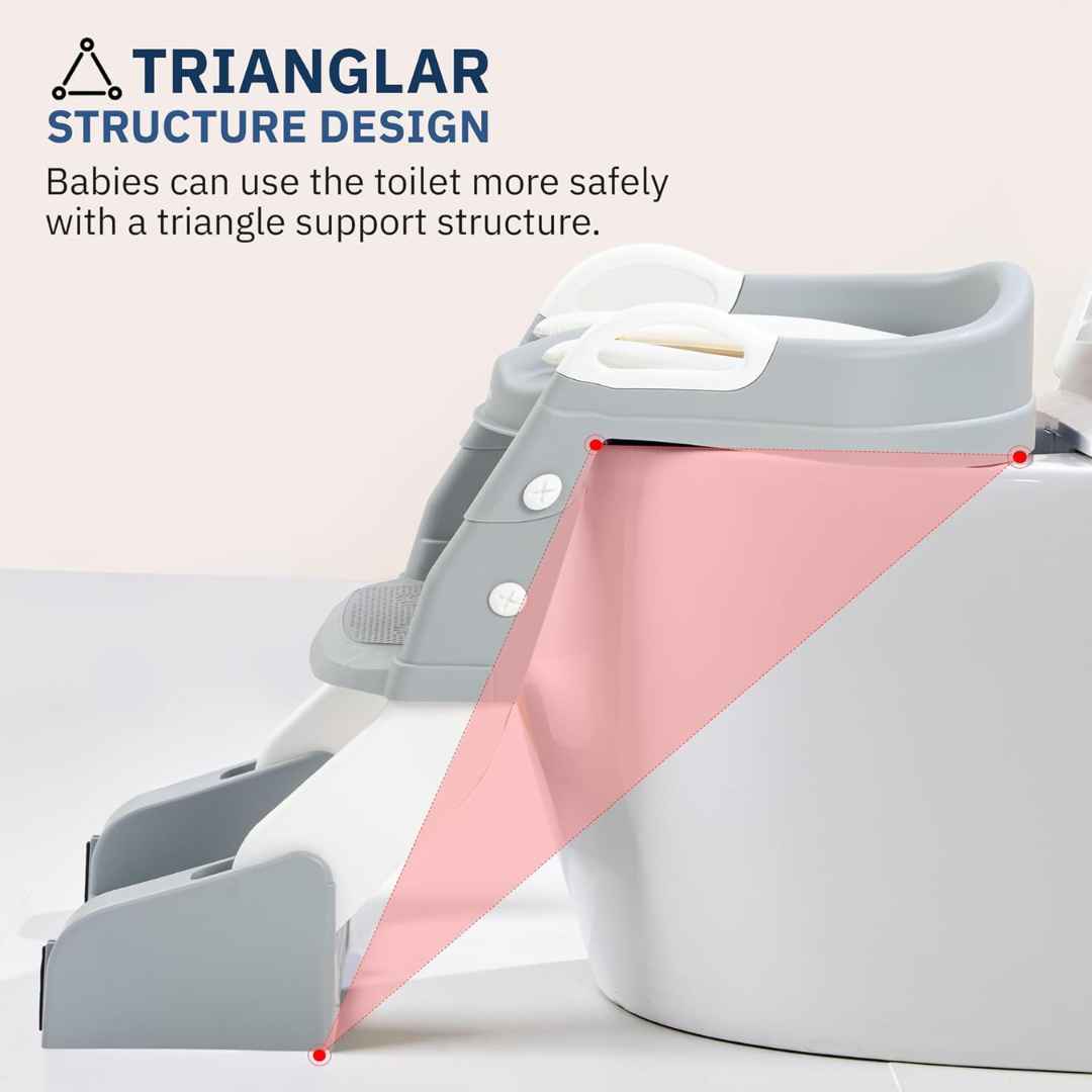 3 IN 1 Foldable Ladder Potty Seat For Kids Adjustable Height Grip Handle & Cushion Seat For Ages 1 to 8 Years