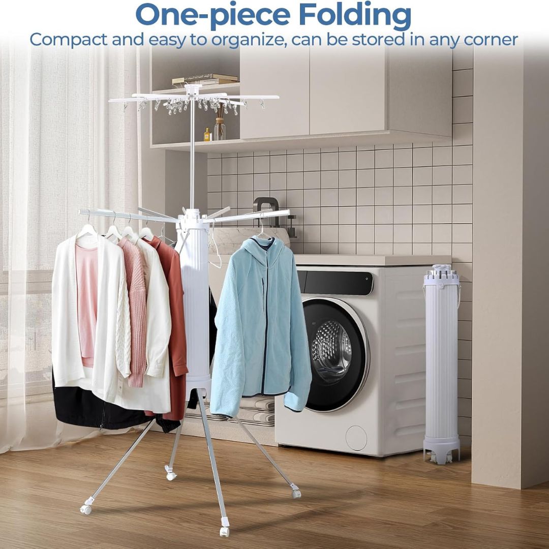 4-Legged Foldable Octopus Drying Rack With Wheels & Aluminum Rods - 360° Rotatable Design