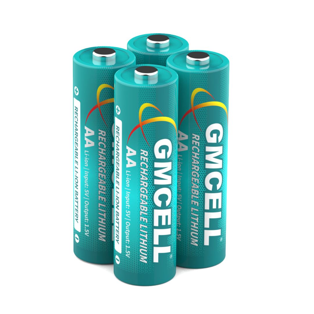 GMCELL Pack of 4 AA Rechargeable Lithium Batteries 1.5V 3000mWh 1000Cycles