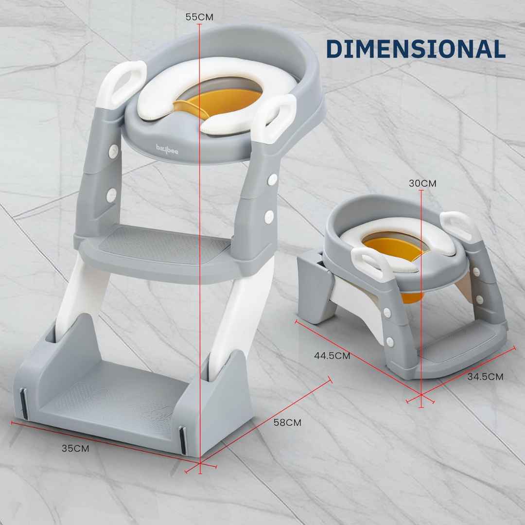 3 IN 1 Foldable Ladder Potty Seat For Kids Adjustable Height Grip Handle & Cushion Seat For Ages 1 to 8 Years