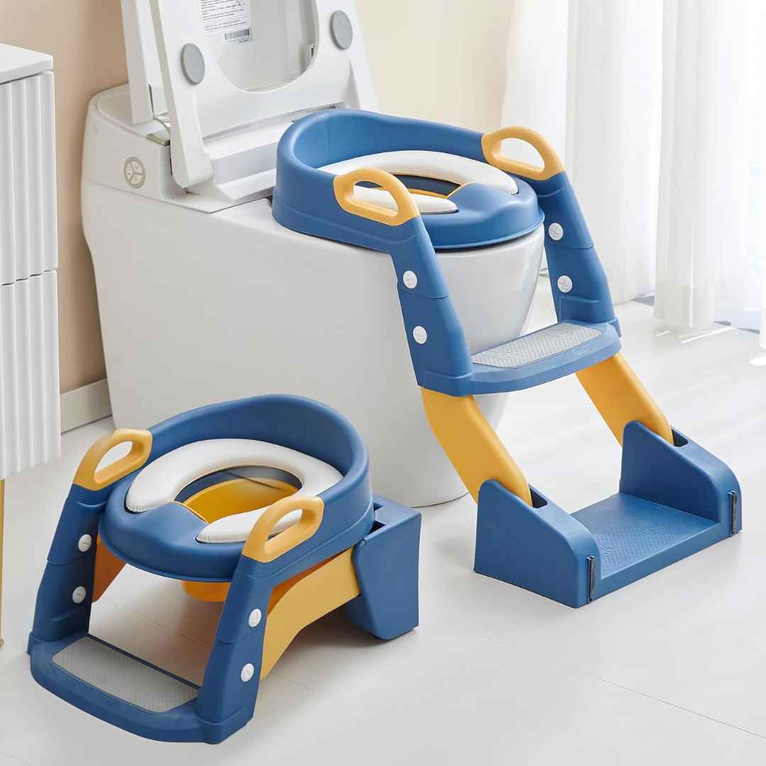 3 IN 1 Foldable Ladder Potty Seat For Kids Adjustable Height Grip Handle & Cushion Seat For Ages 1 to 8 Years