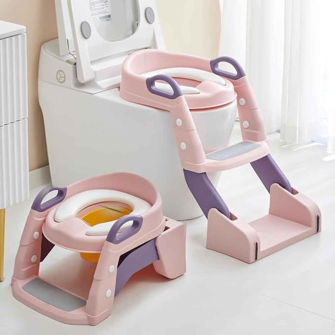 3 IN 1 Foldable Ladder Potty Seat For Kids Adjustable Height Grip Handle & Cushion Seat For Ages 1 to 8 Years