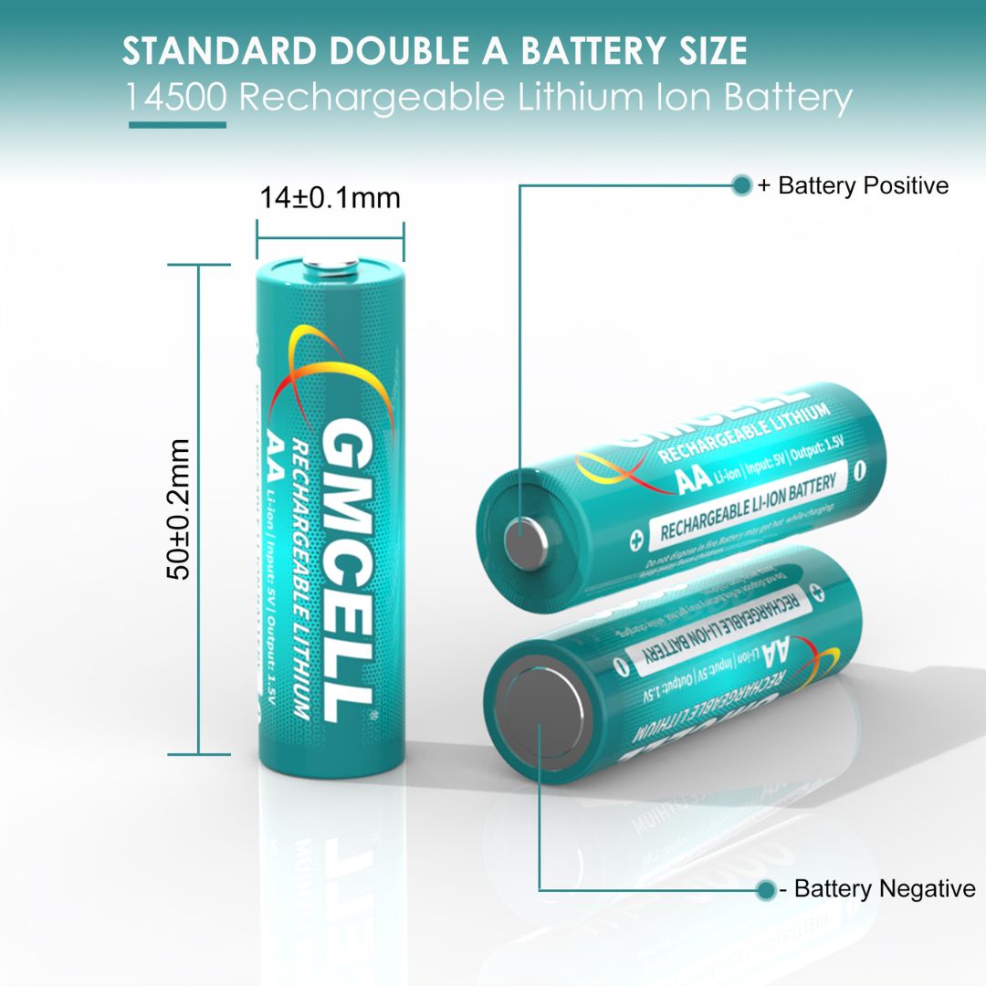 GMCELL Pack of 4 AA Rechargeable Lithium Batteries 1.5V 3000mWh 1000Cycles