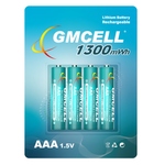GMCELL Pack of 4 AAA Rechargeable Lithium Batteries 1.5V 1300mWh 1000Cycles