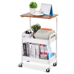 3-Tier Utility Cart - Wooden Tabletop & Lockable Wheels