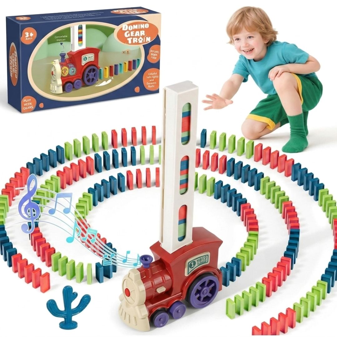 Automatic Battery-Powered Domino Train Toy 60 Pcs For Kids 4-8