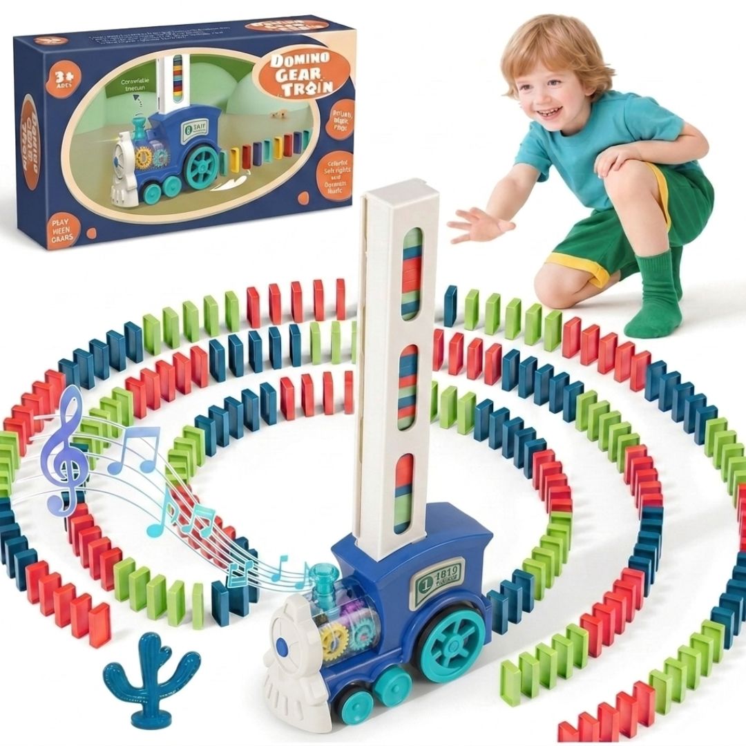 Automatic Battery-Powered Domino Train Toy 60 Pcs For Kids 4-8