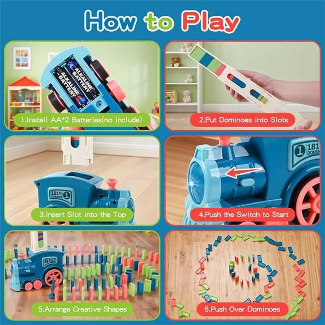 Automatic Battery-Powered Domino Train Toy 60 Pcs For Kids 4-8