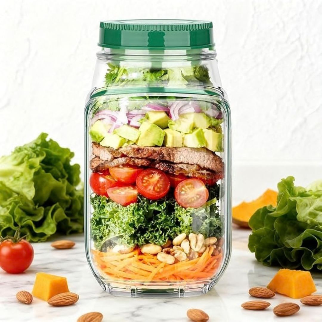 Side-Opening Salad Mason Jar With Dressing Compartment
