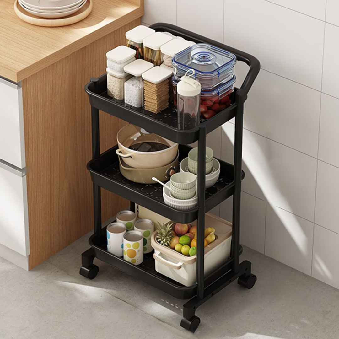 3-Tier Mobile Storage Cart Hard Plastic & Steel With Wheels