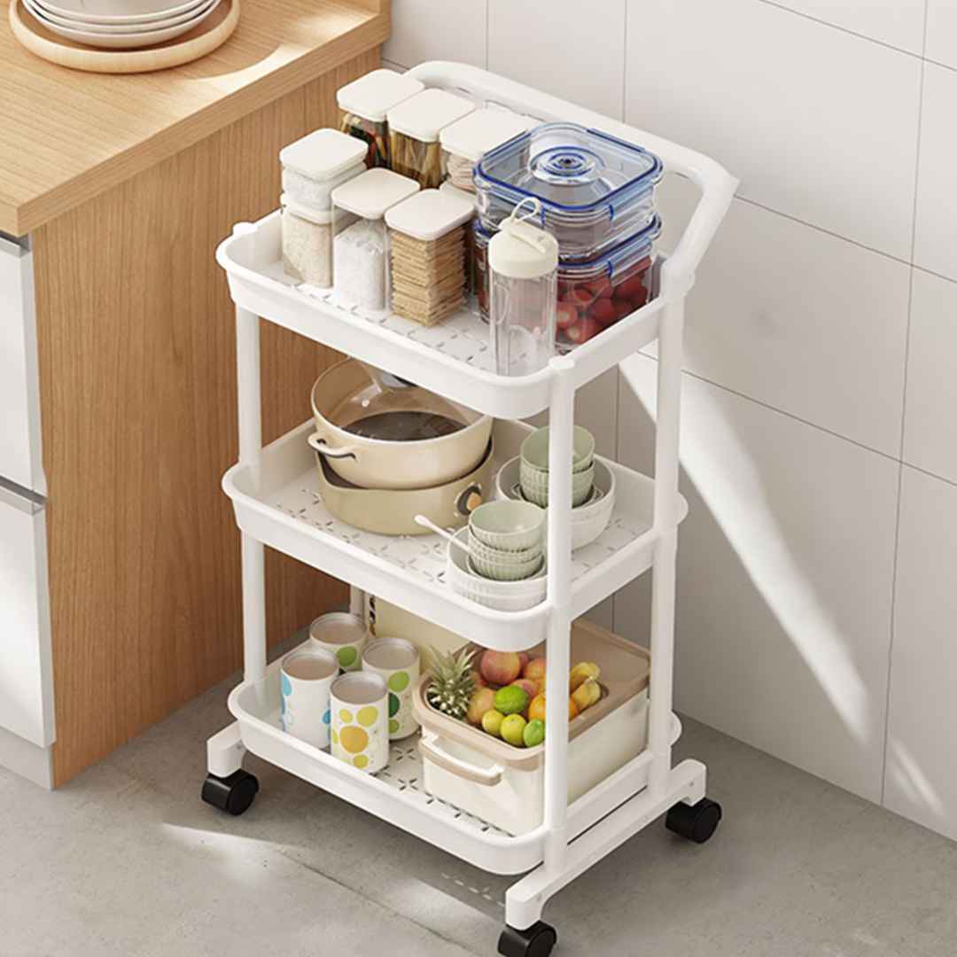 3-Tier Mobile Storage Cart Hard Plastic & Steel With Wheels