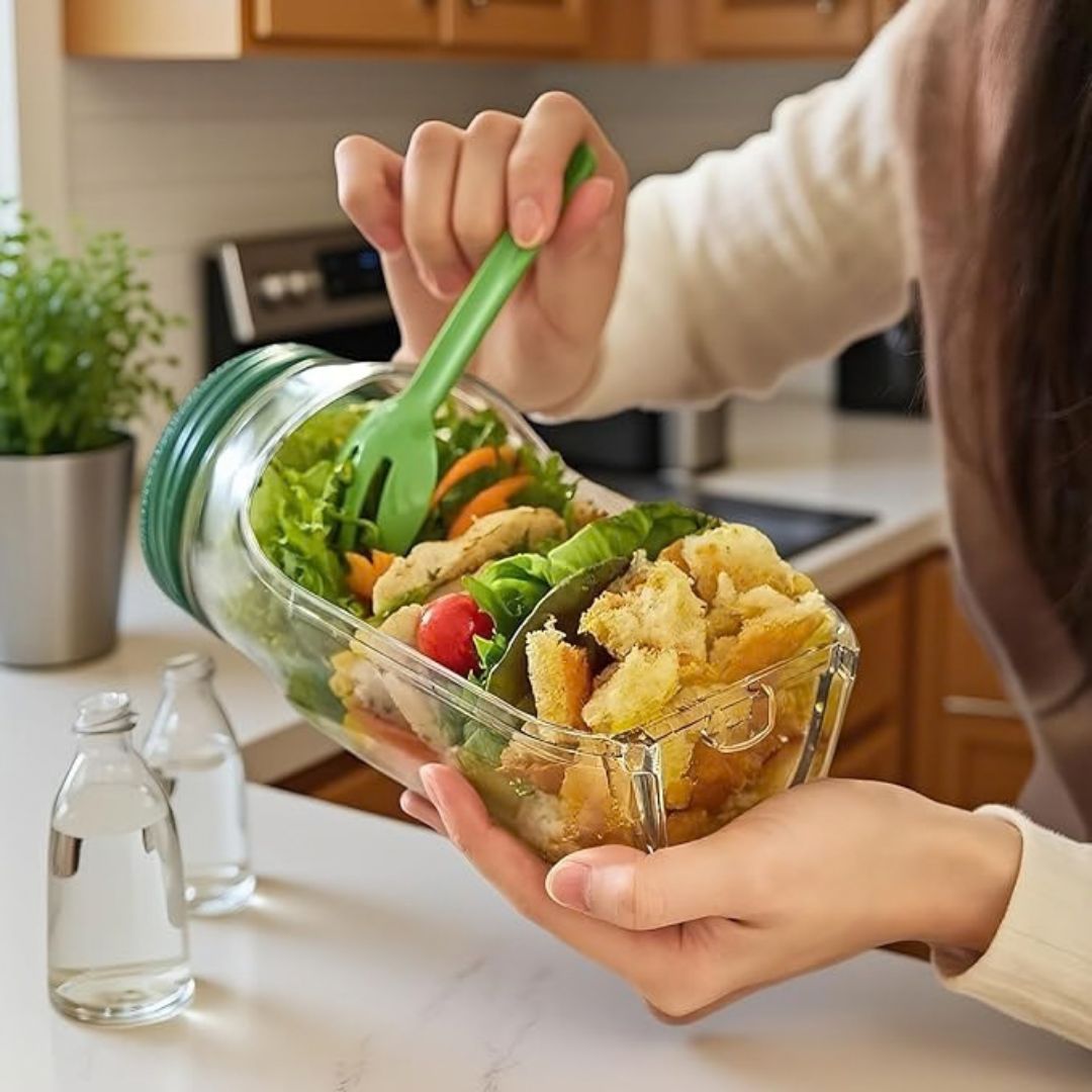 Side-Opening Salad Mason Jar With Dressing Compartment