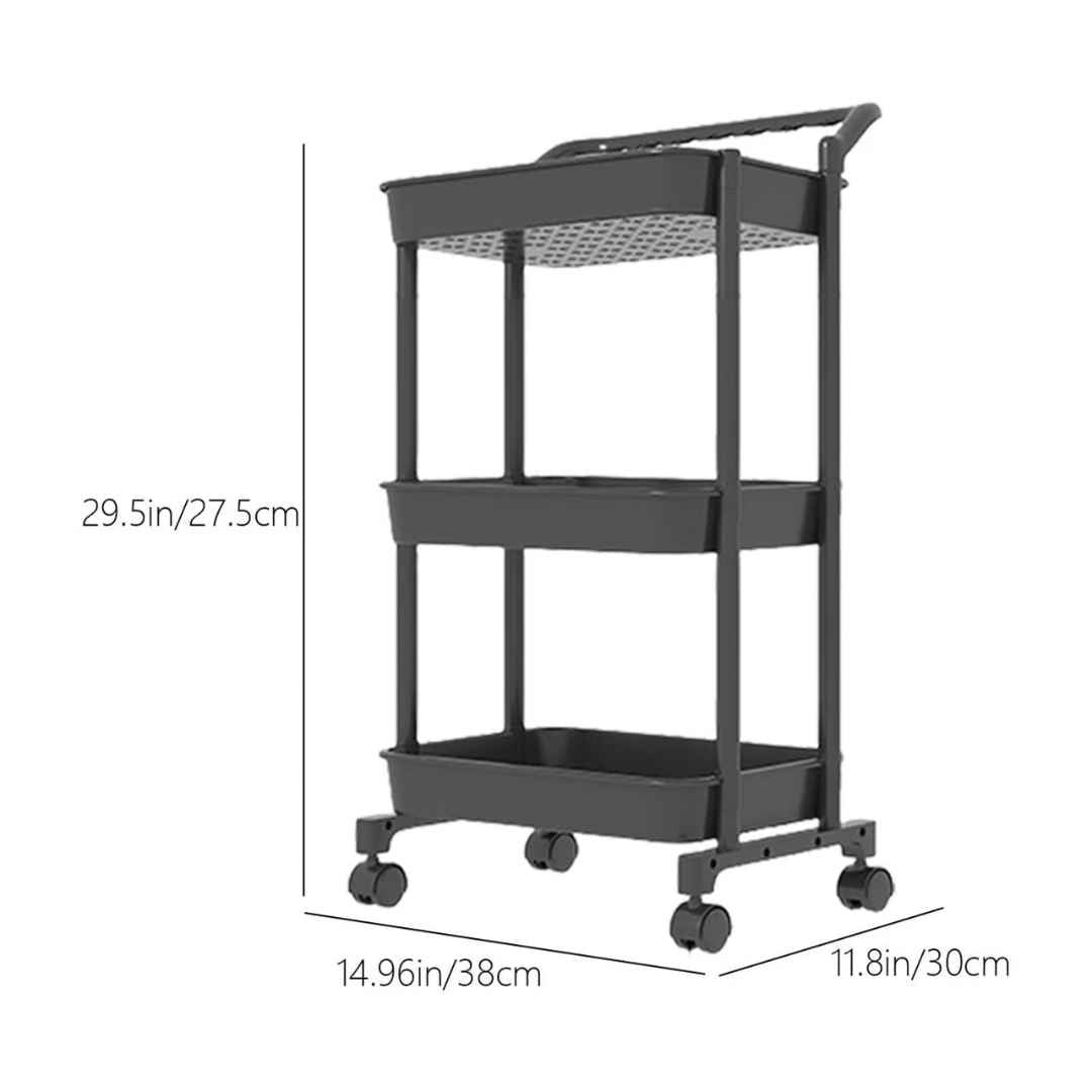 3-Tier Mobile Storage Cart Hard Plastic & Steel With Wheels